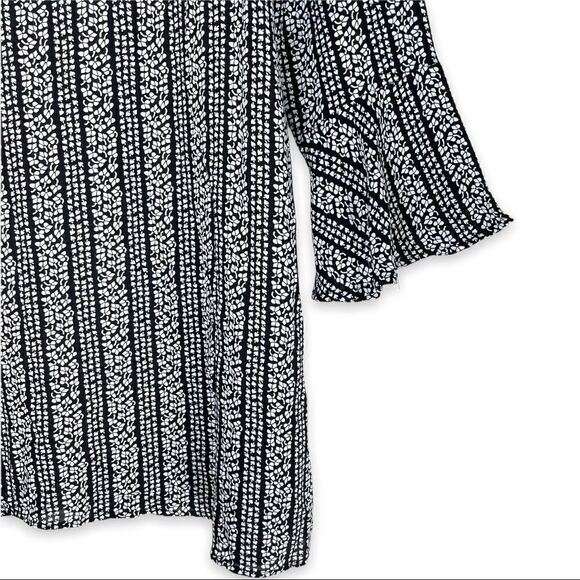 ASOS Goldie Janey Striped Leaf Printed Shift Dress With Bell Sleeves & Neck Tie - Picture 12 of 12